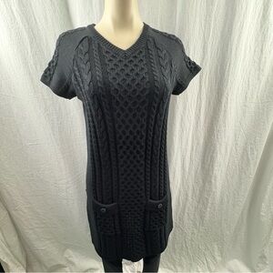 Saint James Black Short Sleeve Cable Knit Sweater Dress 8